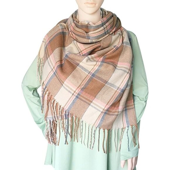 Long plaid blanket chunky oversized winter/Fall warm scarf wrap shawl NWT - Picture 2 of 8